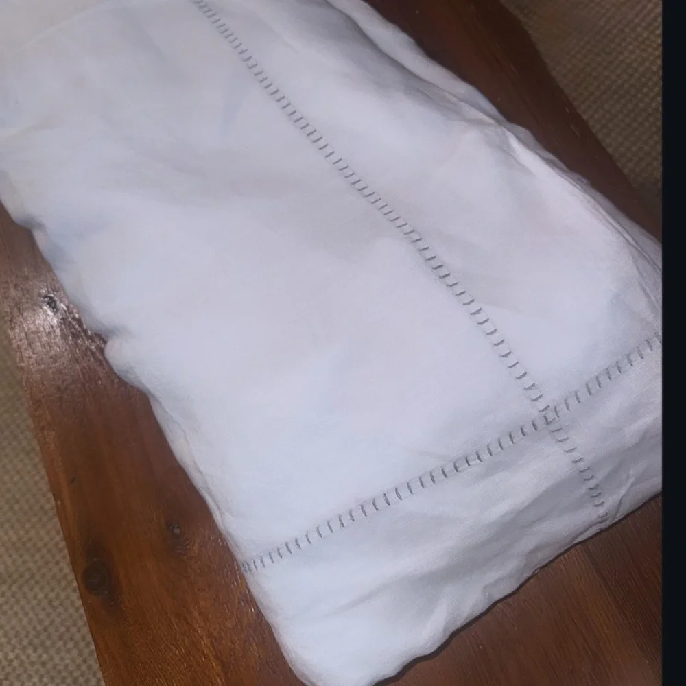 Anthropologie stitched organic linen duvet cover twin Dorm white grey embroidery